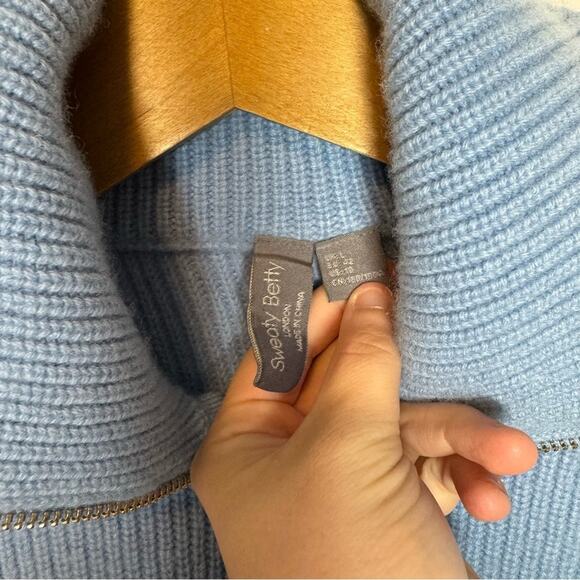 Sweaty Betty Riley Wool Cashmere Zip Up Sweater Blue Knit Size 10 US - Picture 4 of 7